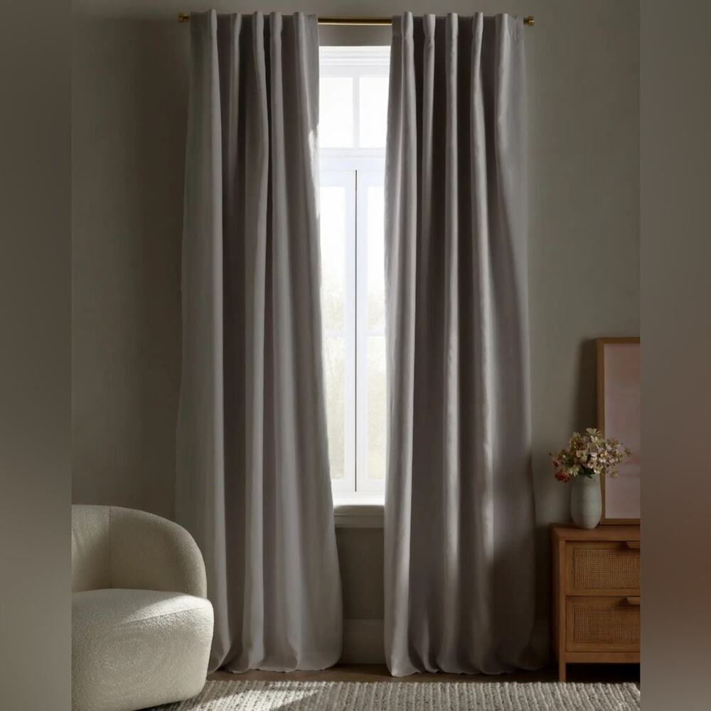 Quince European Linen True Blackout Curtain Panel Cloud‎ Gray Size 96” x 120”